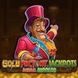 Gold Factory Jackpots Mega Moolah slot logo by Aurum Signature Studios at SpinDog Casino